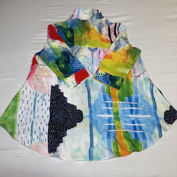 Creation Art Attack Womens L Blouse 3/4 Sleeve Toggle Button Wire Collar Top EUC - Picture 10 of 11